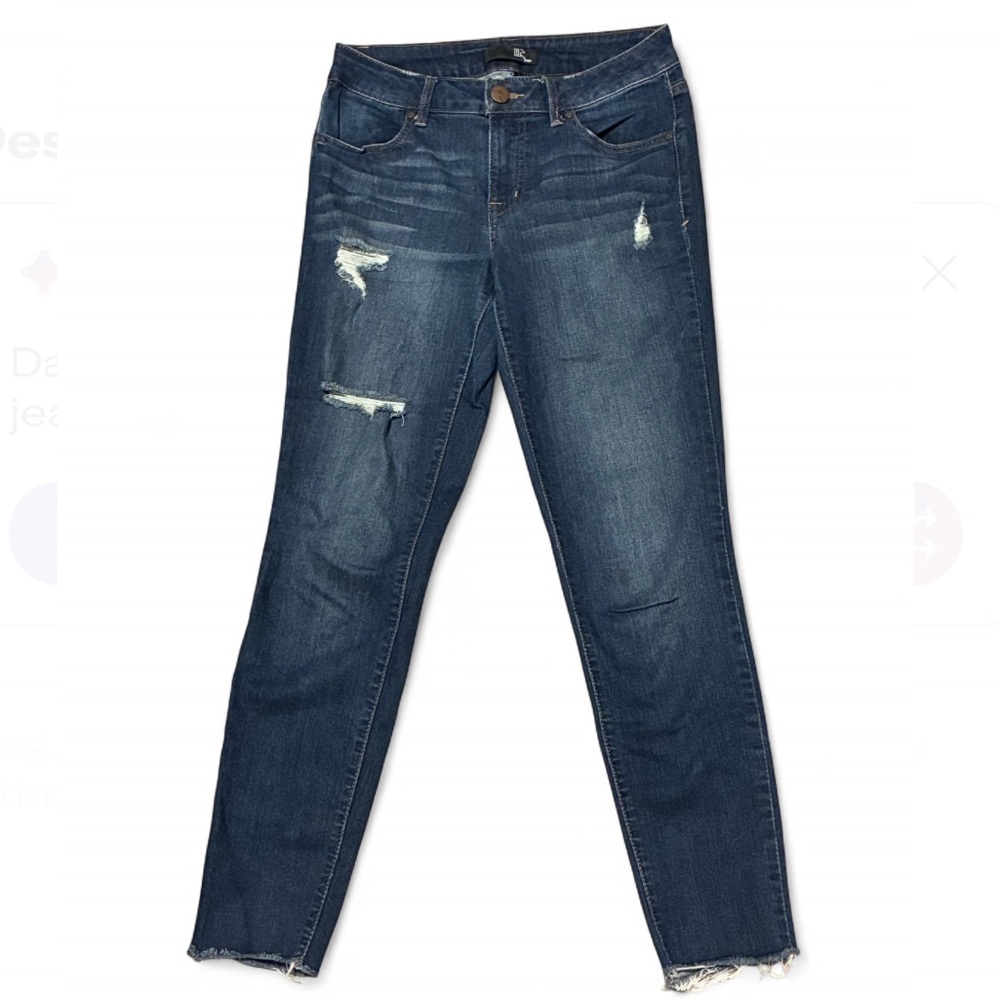 1822 Denim Dark Blue Distressed Skinny Jeans, Size 6